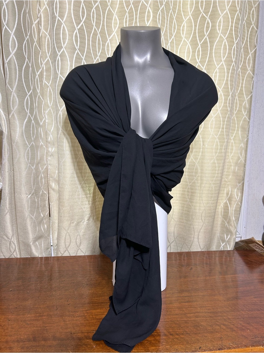 Classic Black Draped Wrap Scarf - Versatile Women's Shawl